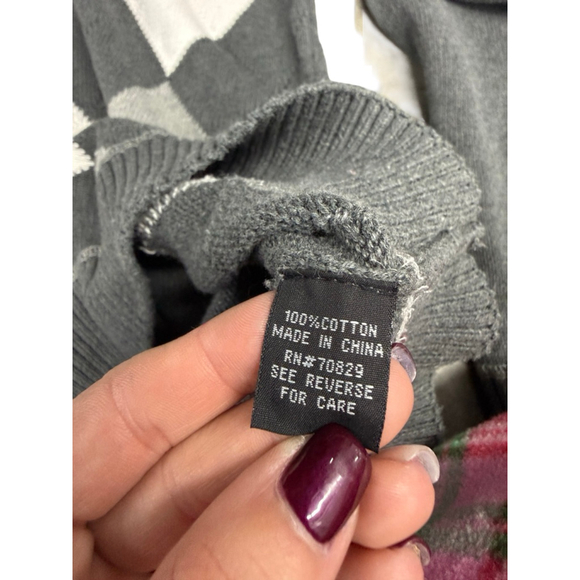 Men's Vintage CARBON Gray White Argyle Quarter-Zip Sweater Size L - Picture 5 of 8